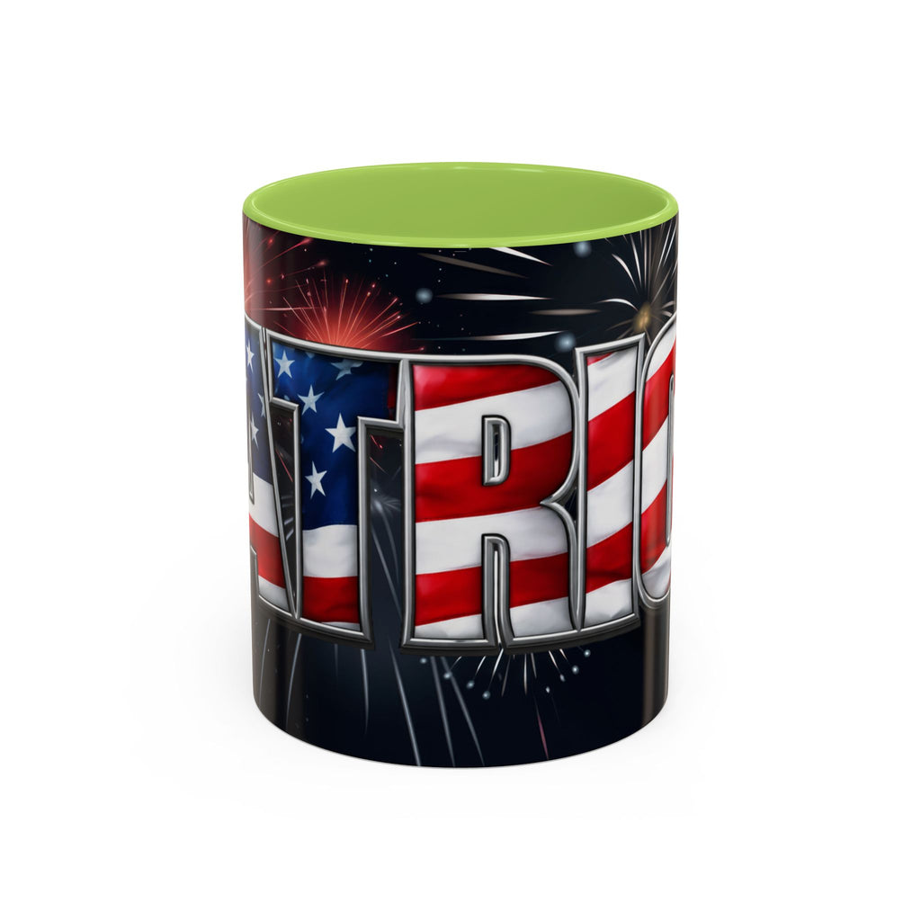 Patriotic "AMERICA" Accent Coffee Mug — American Flag Fireworks 11/15oz
