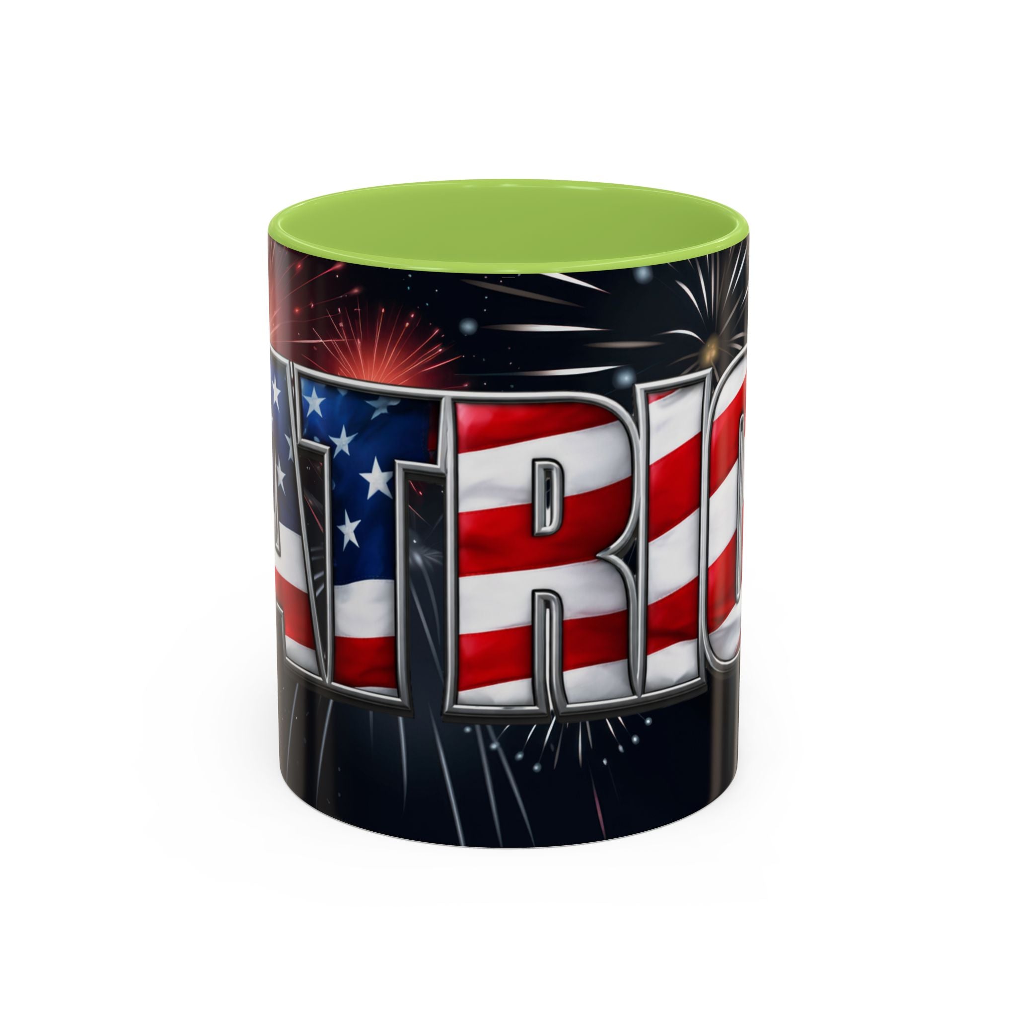 Patriotic "AMERICA" Accent Coffee Mug — American Flag Fireworks 11/15oz