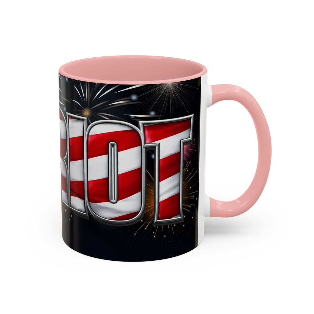 Patriotic "AMERICA" Accent Coffee Mug — American Flag Fireworks 11/15oz