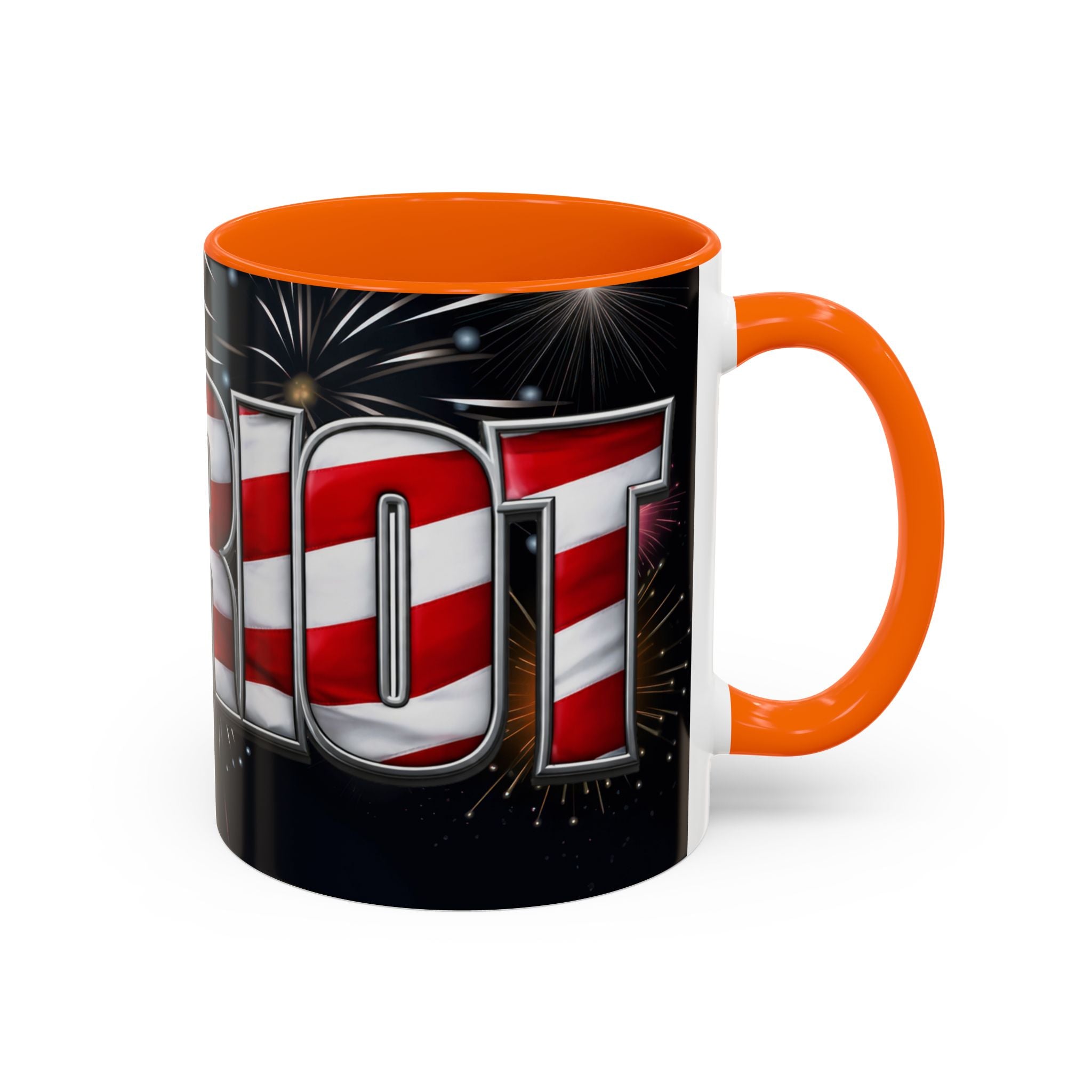 Patriotic "AMERICA" Accent Coffee Mug — American Flag Fireworks 11/15oz