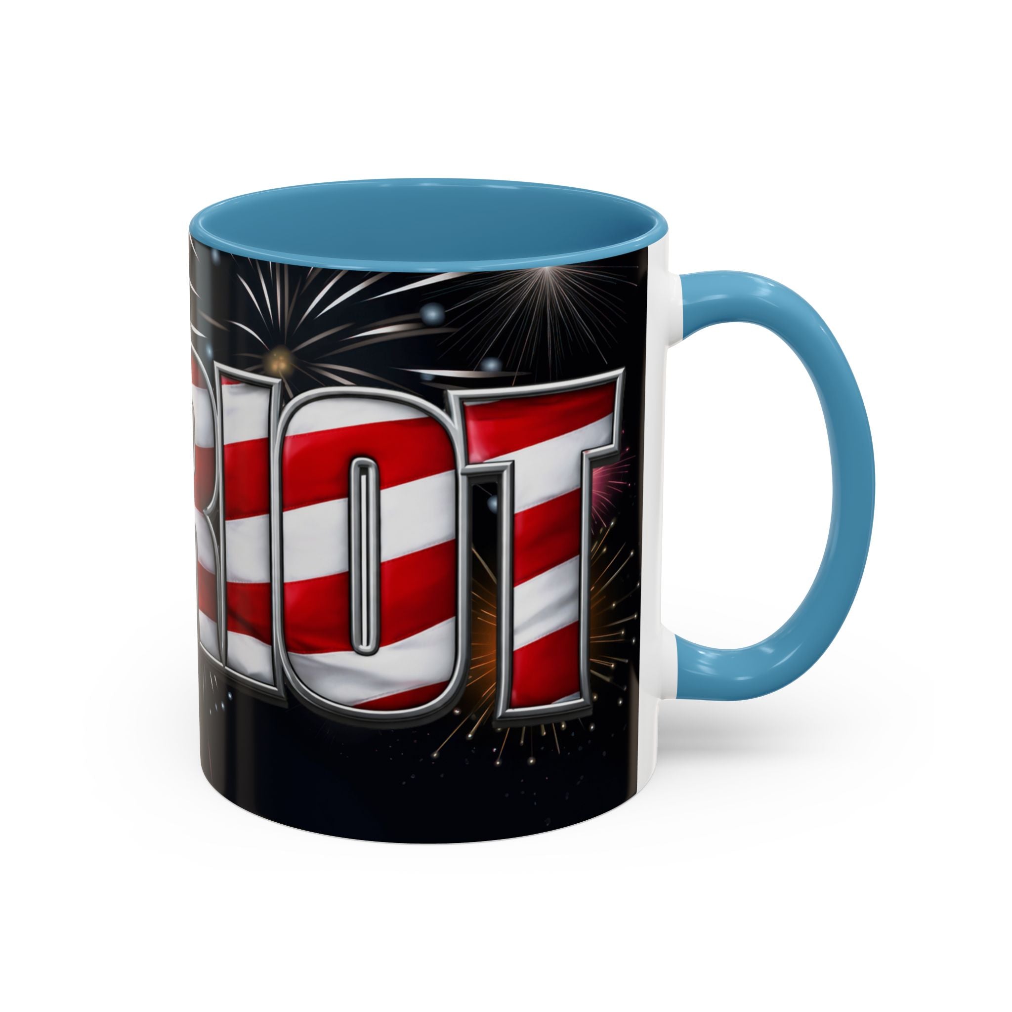 Patriotic "AMERICA" Accent Coffee Mug — American Flag Fireworks 11/15oz