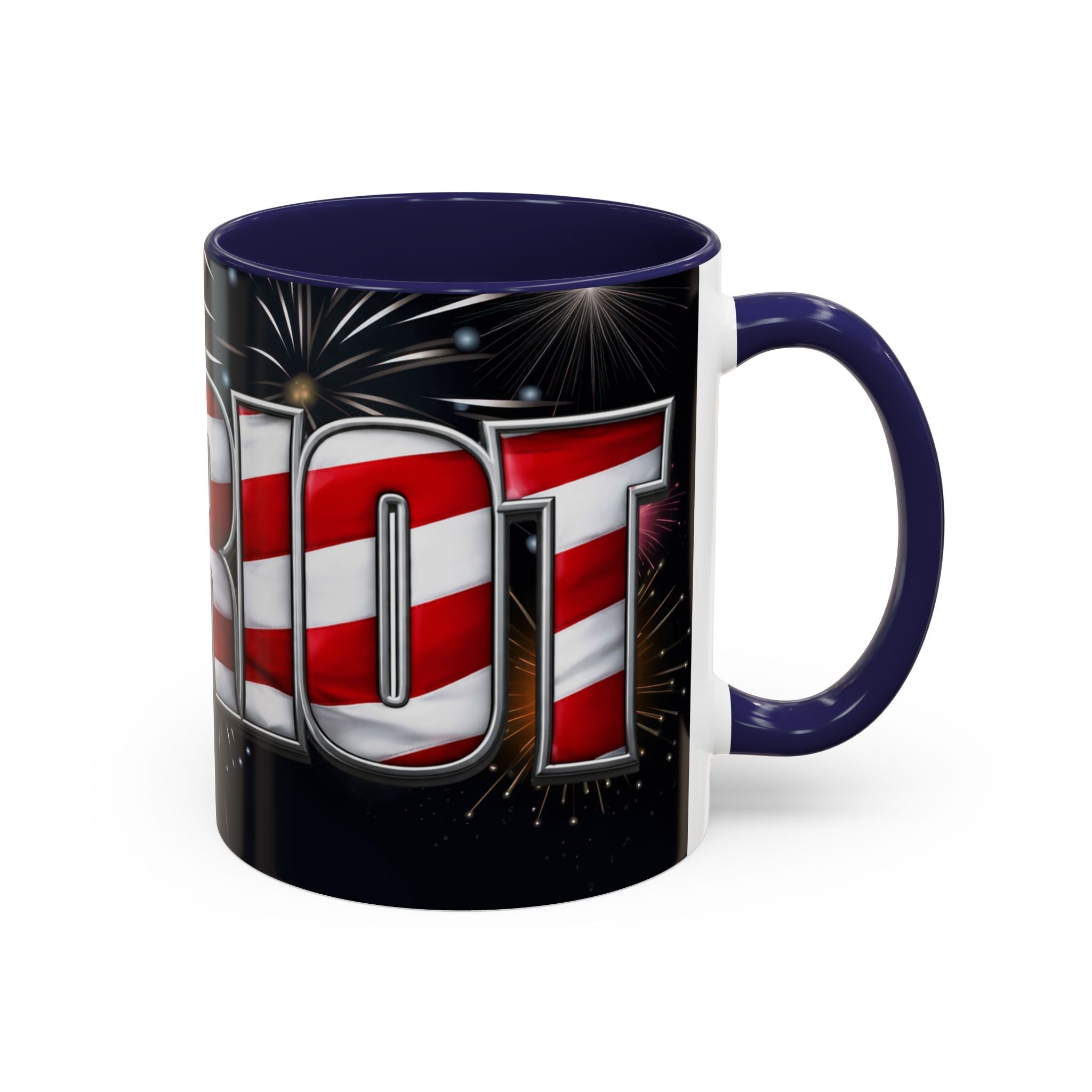 Patriotic "AMERICA" Accent Coffee Mug — American Flag Fireworks 11/15oz