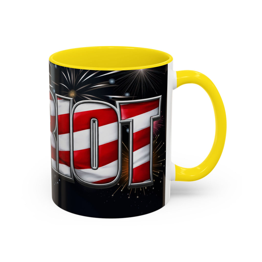 Patriotic "AMERICA" Accent Coffee Mug — American Flag Fireworks 11/15oz