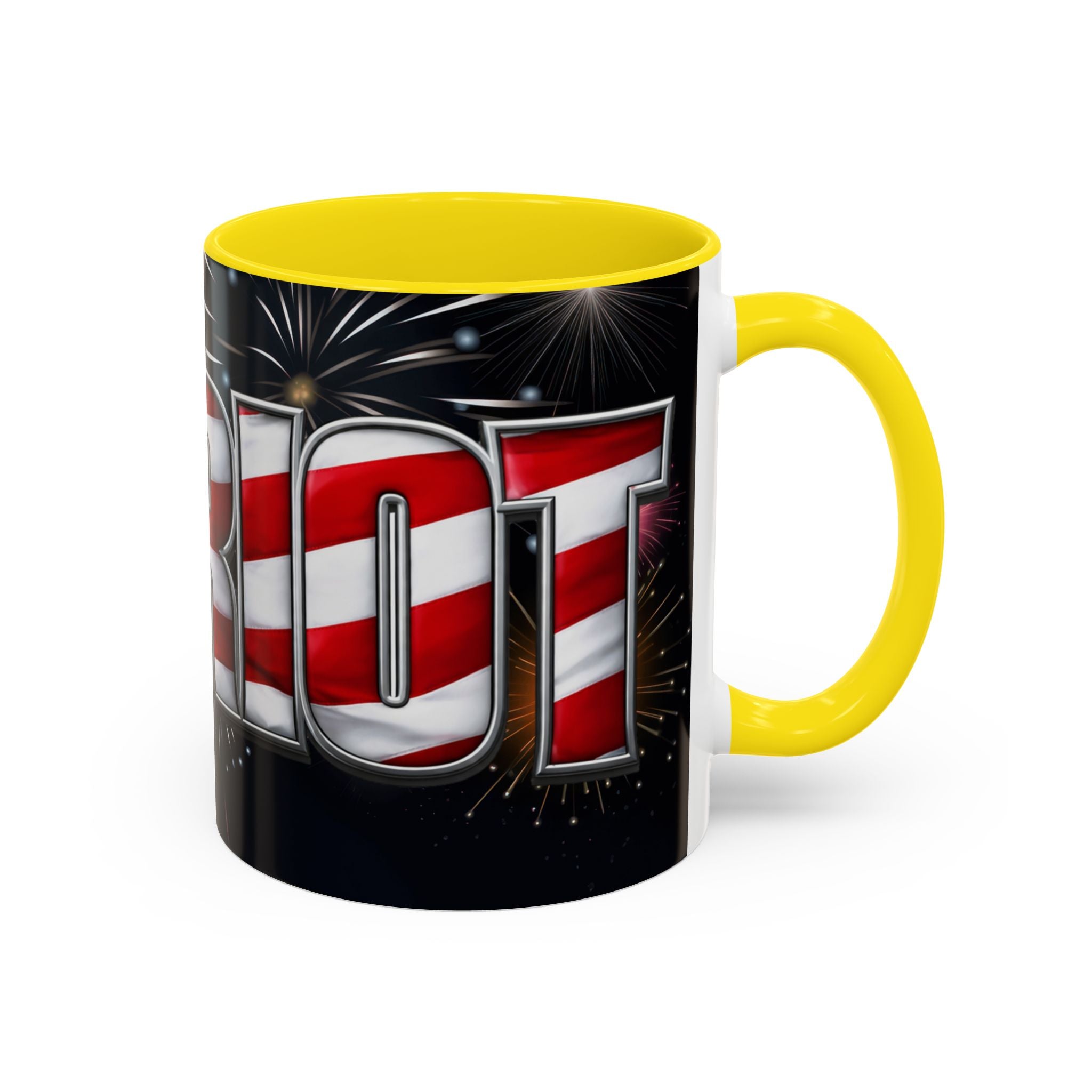 Patriotic "AMERICA" Accent Coffee Mug — American Flag Fireworks 11/15oz