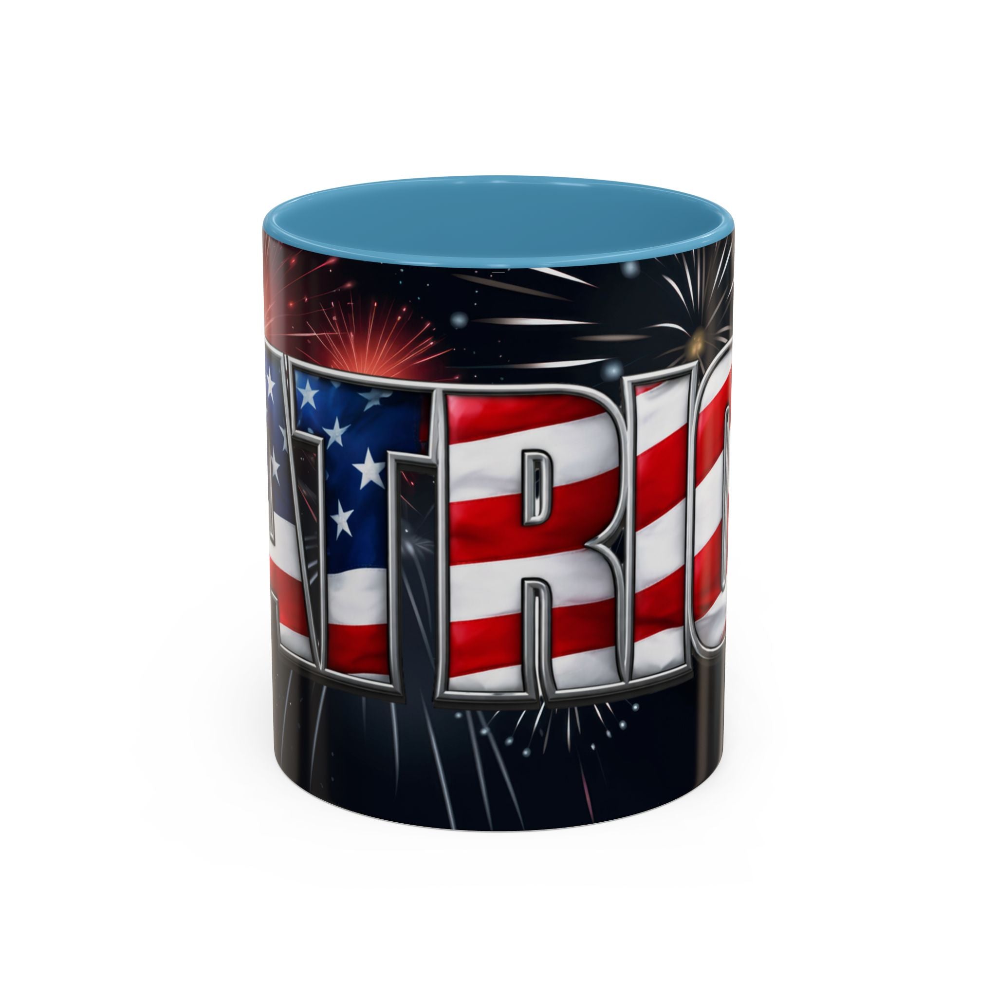Patriotic "AMERICA" Accent Coffee Mug — American Flag Fireworks 11/15oz
