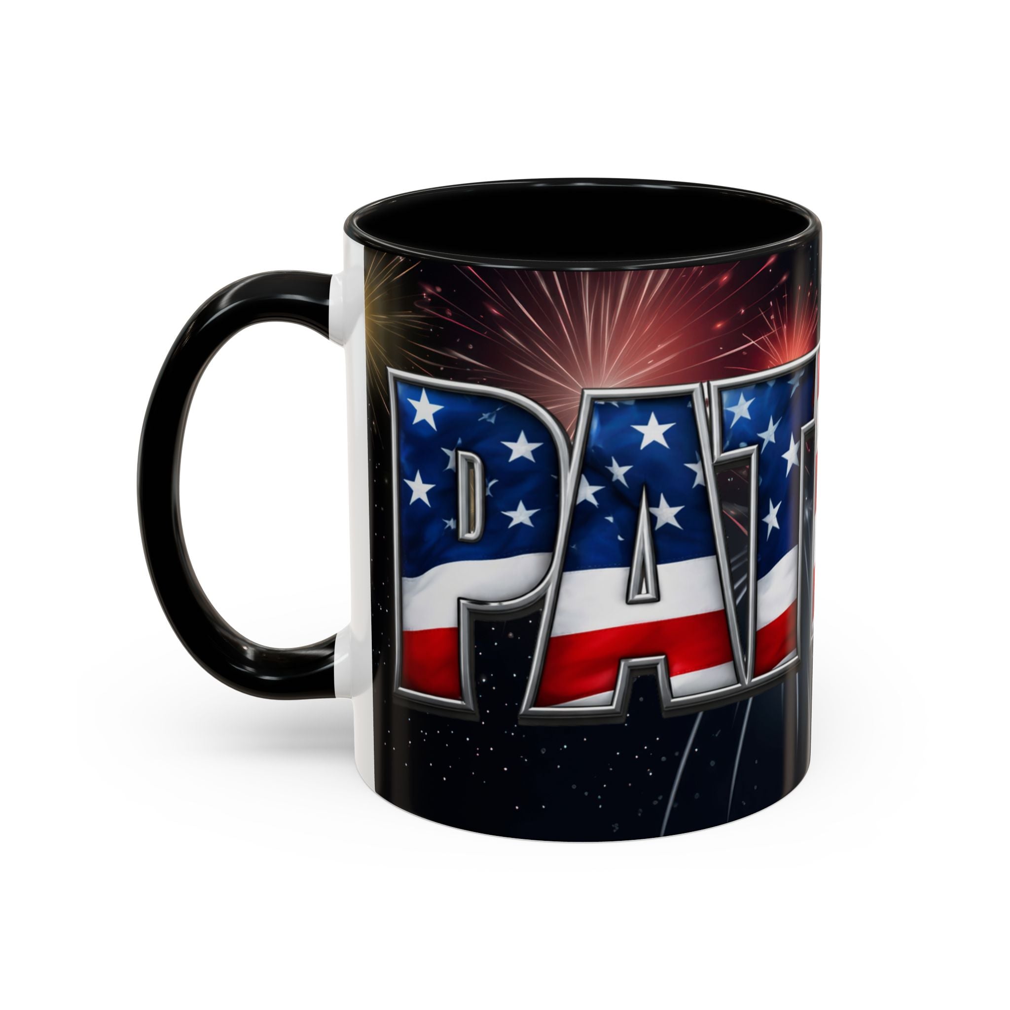 Patriotic "AMERICA" Accent Coffee Mug — American Flag Fireworks 11/15oz