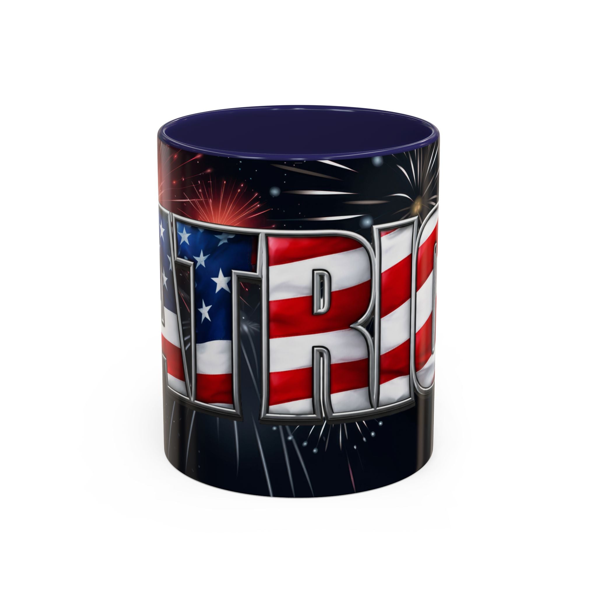 Patriotic "AMERICA" Accent Coffee Mug — American Flag Fireworks 11/15oz