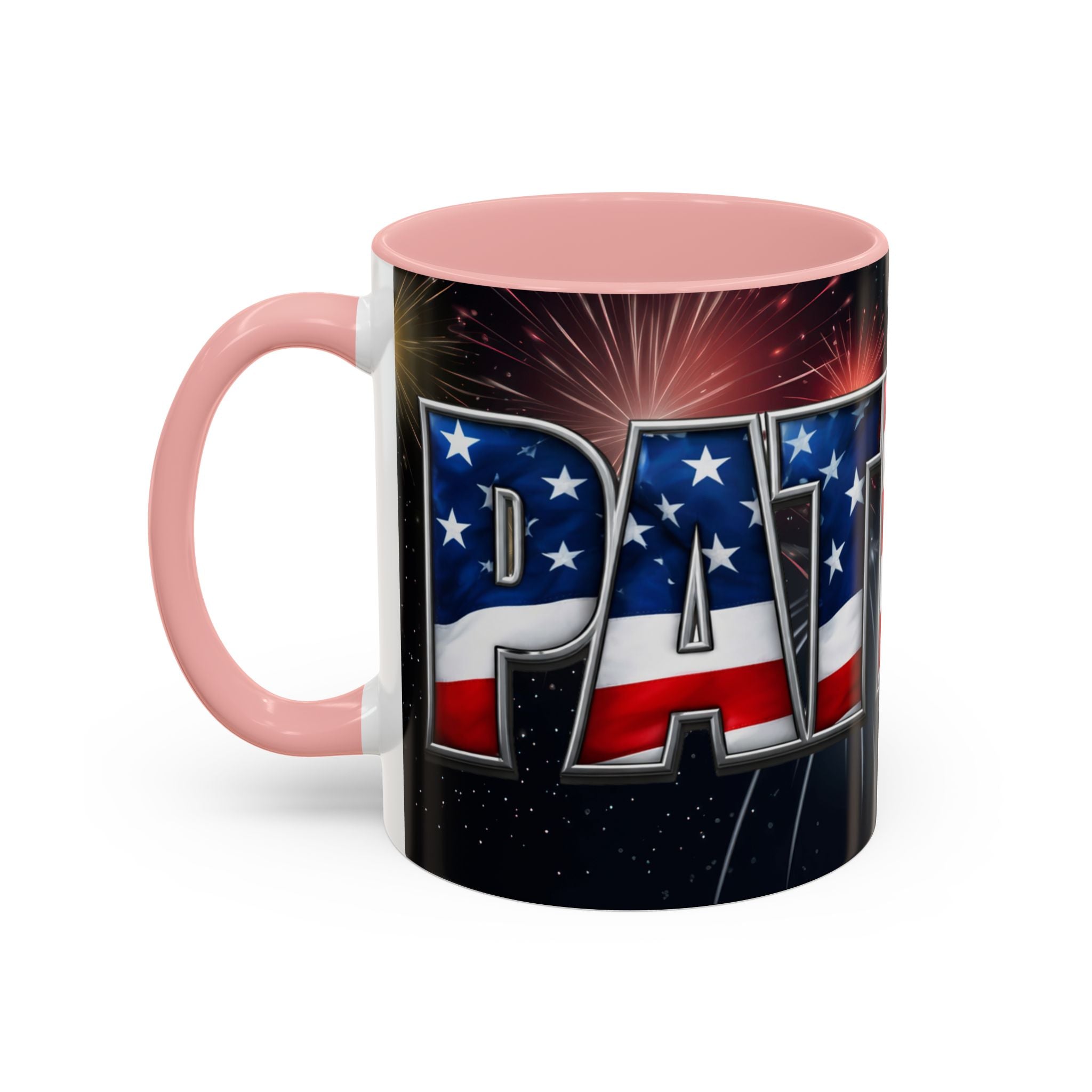 Patriotic "AMERICA" Accent Coffee Mug — American Flag Fireworks 11/15oz