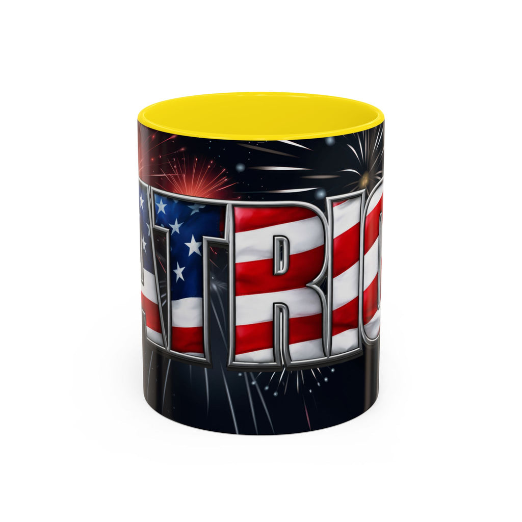 Patriotic "AMERICA" Accent Coffee Mug — American Flag Fireworks 11/15oz
