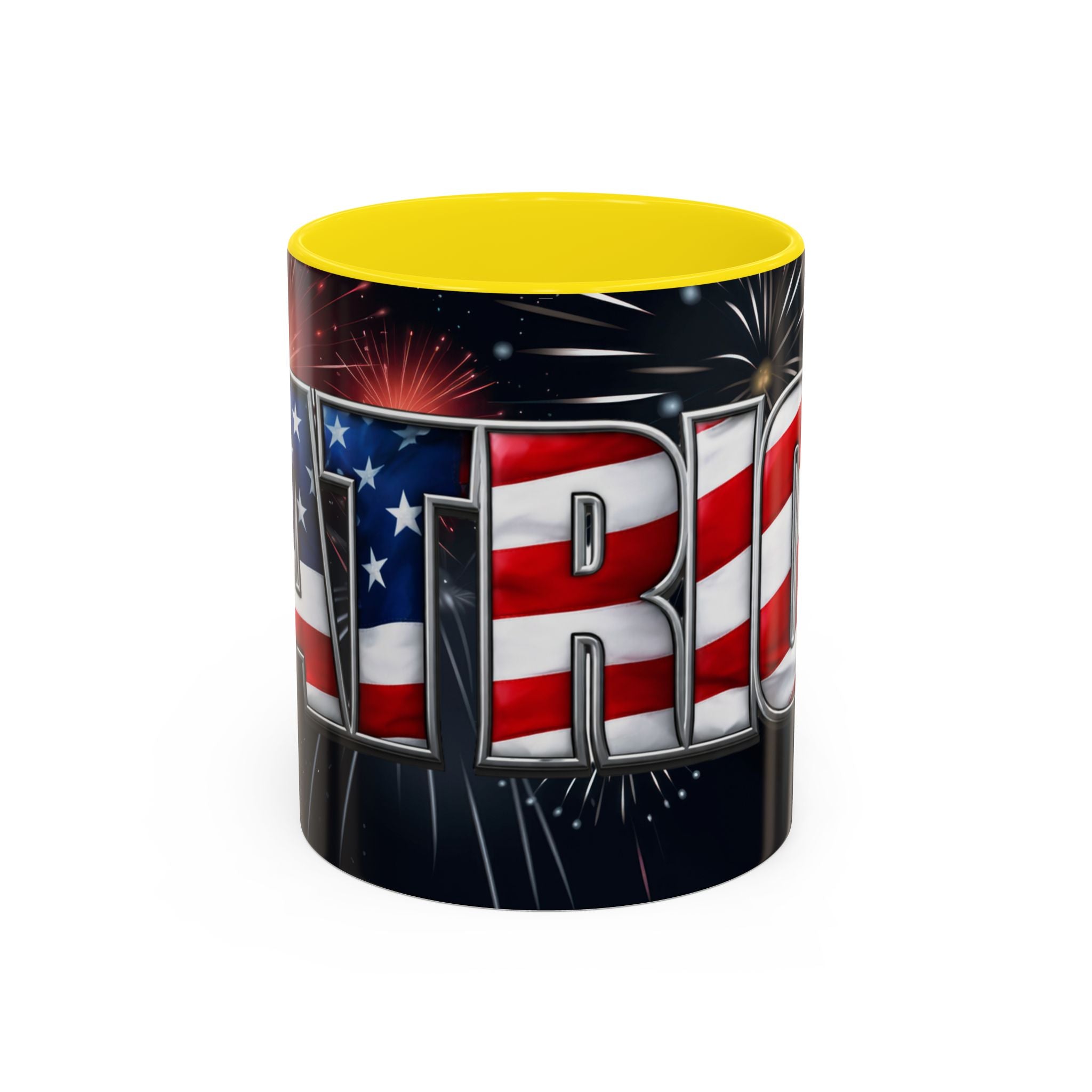 Patriotic "AMERICA" Accent Coffee Mug — American Flag Fireworks 11/15oz