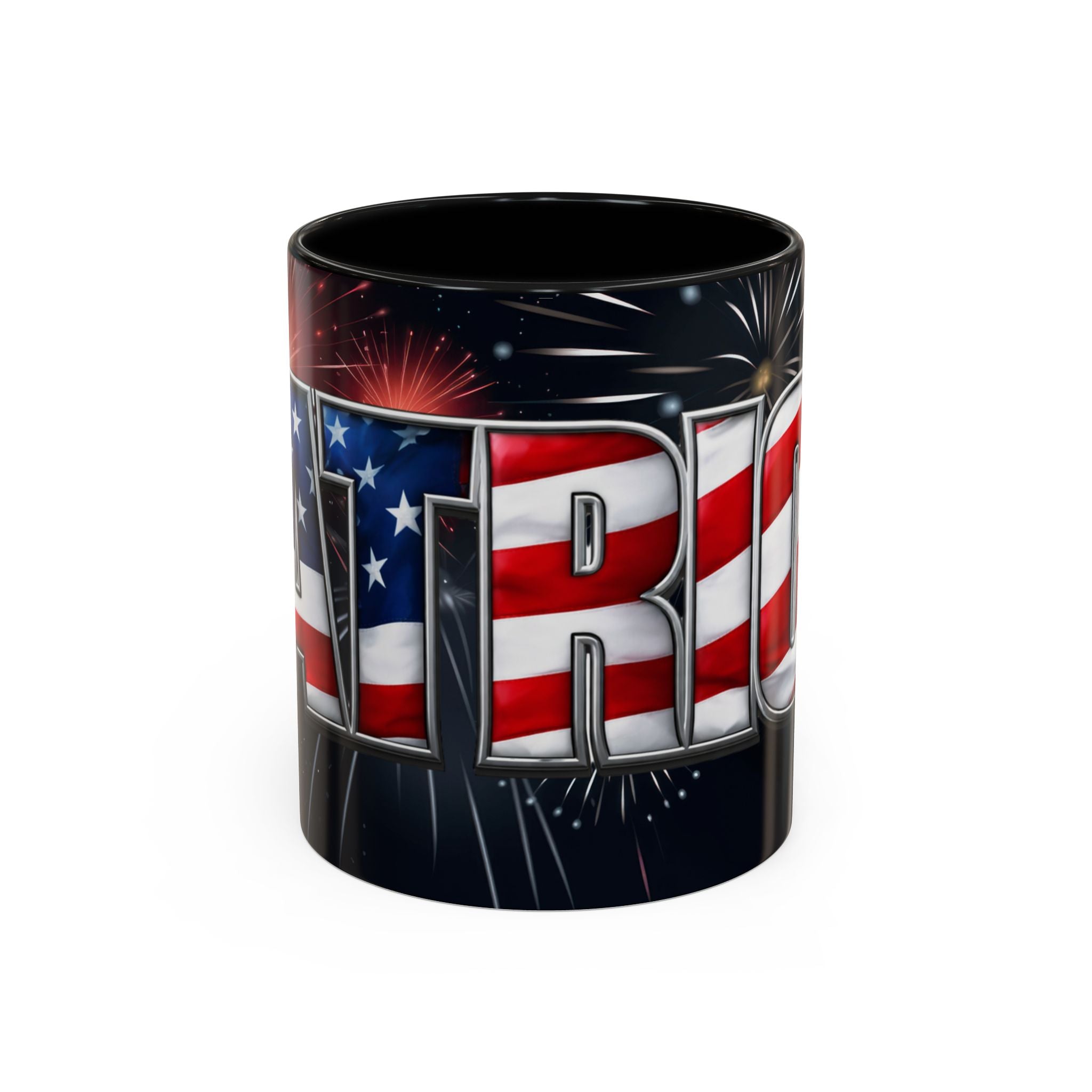 Patriotic "AMERICA" Accent Coffee Mug — American Flag Fireworks 11/15oz