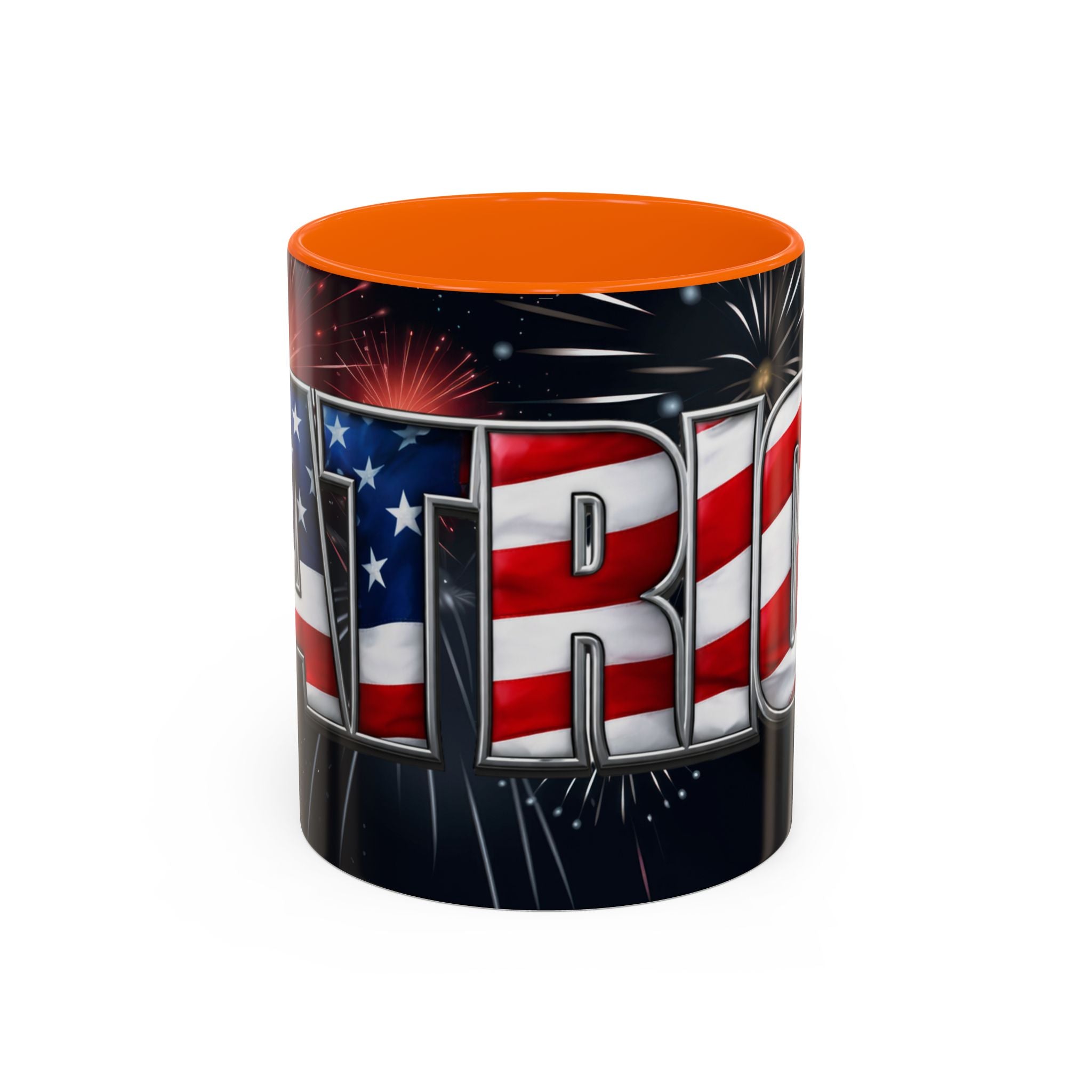 Patriotic "AMERICA" Accent Coffee Mug — American Flag Fireworks 11/15oz