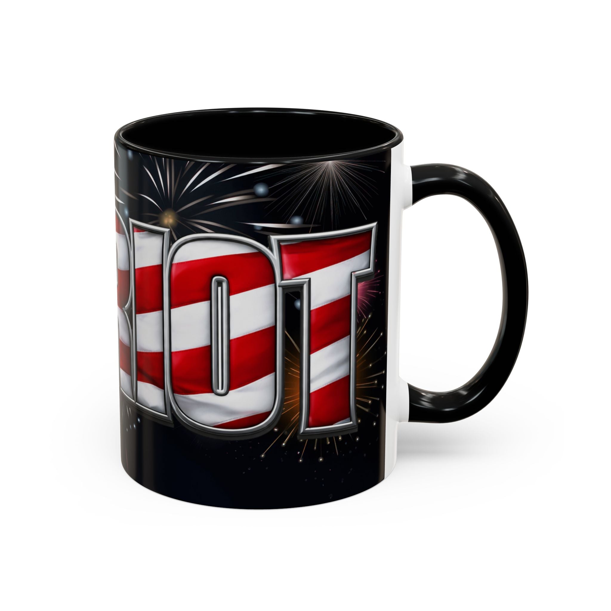 Patriotic "AMERICA" Accent Coffee Mug — American Flag Fireworks 11/15oz