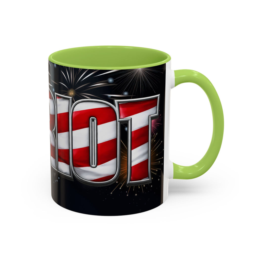 Patriotic "AMERICA" Accent Coffee Mug — American Flag Fireworks 11/15oz