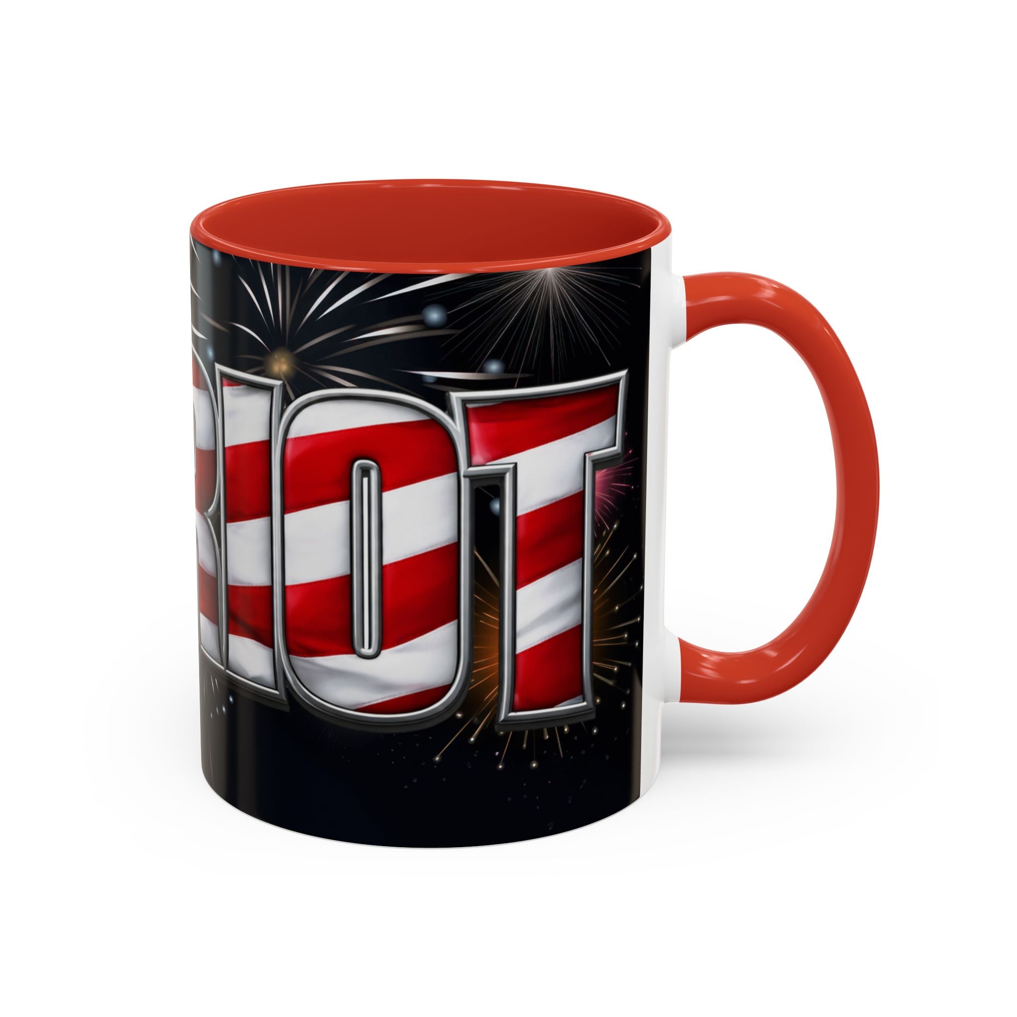 Patriotic "AMERICA" Accent Coffee Mug — American Flag Fireworks 11/15oz