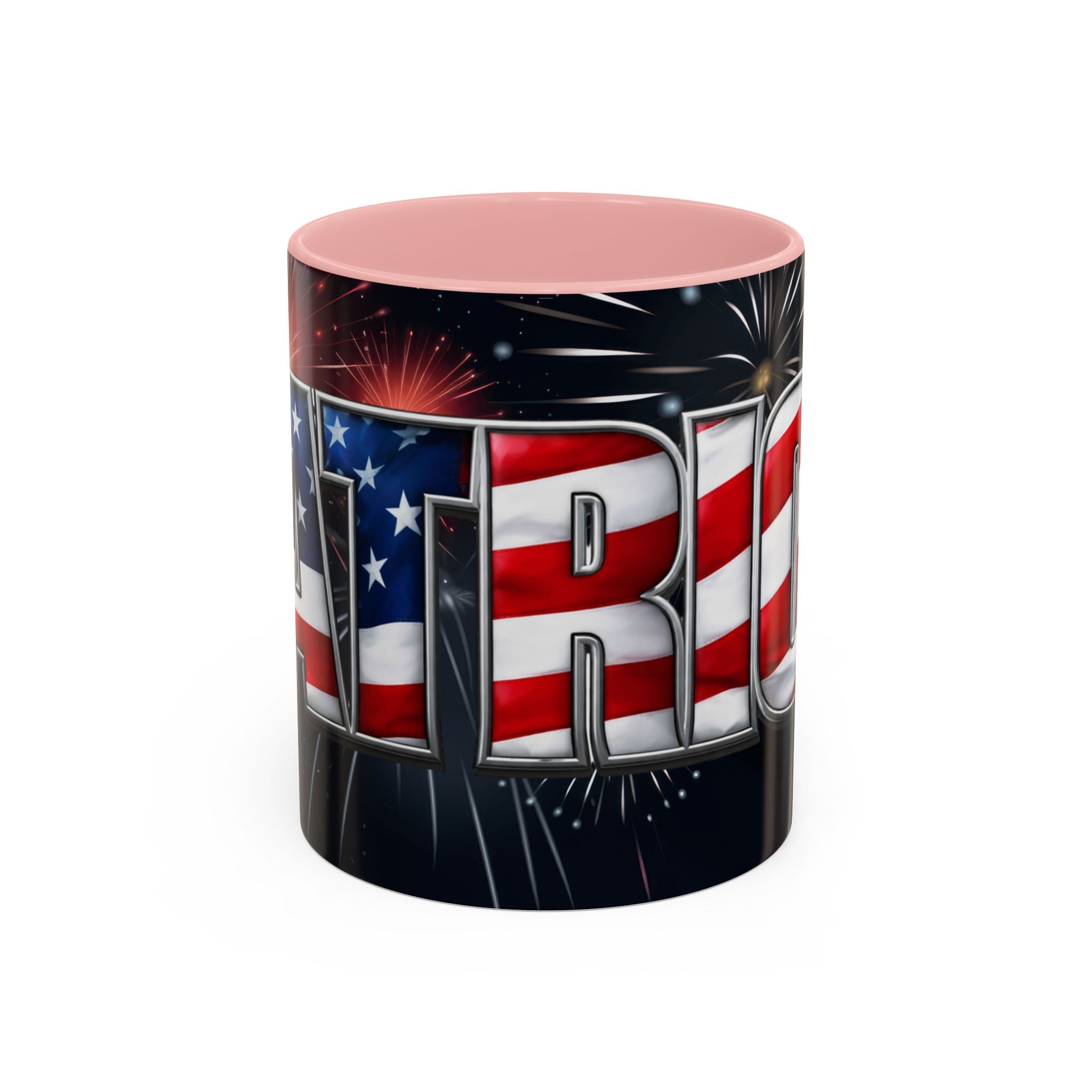 Patriotic "AMERICA" Accent Coffee Mug — American Flag Fireworks 11/15oz